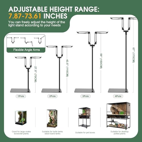 MECESOR Dual Reptile Lamp Stand,15.7-74.3 Inch Height Adjustable Reptile Light Stand,360° Sewing Flexible Arms,Heat Lamp Stand for Reptiles Tank,Terrariums,Amphibian Cages&Plants by MECESOR - Image 5