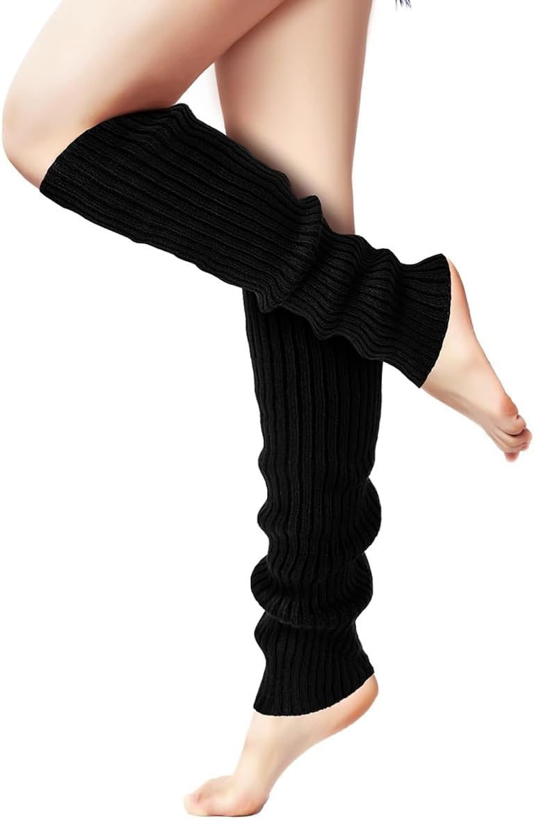 Leg Warmers for Women Juniors Fashion Ribbed Knitted Calf Length Stocking Boot Socks Cuffs Fall Winter Leg Warmer for Party Sports Yoga - Black