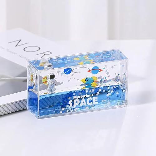 [qiukala]【浮遊 宇宙飛行士 オブジェ】液体サンドタイマー アクリル製 デスクレーション リ 癒し インテ オフィス テーブル プレゼント ギフト 電池不要 青 [4]