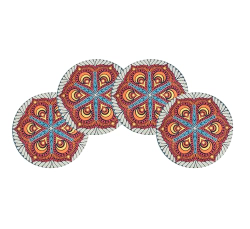 Image of LaVichitra Cotton Table Placemat | Dining Table Mat | Bed Side Table Mat | Cotton Round Shape Placemats | Washable PlaceMat for Shelves & Plant Pots - Pack of 4, Modern Boho