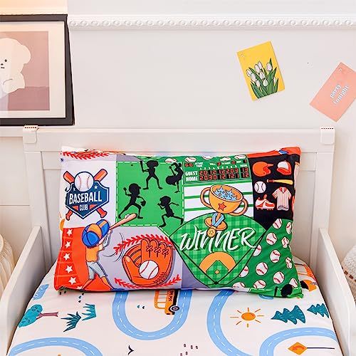 A Nice Night Sports Patchwork For Boys Basketball Baseball Gloves Cups Gym Suit Style Toddler Bedding Set,Includes Comforter, Flat Sheet, Fitted Sheet And Pillowcase,With Game Printed Lining #TOP6