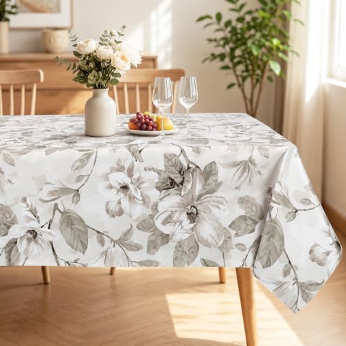 Arquiel Fleurs Beige Nappe en Toile Cirée Rectangle 140 x 240 cm