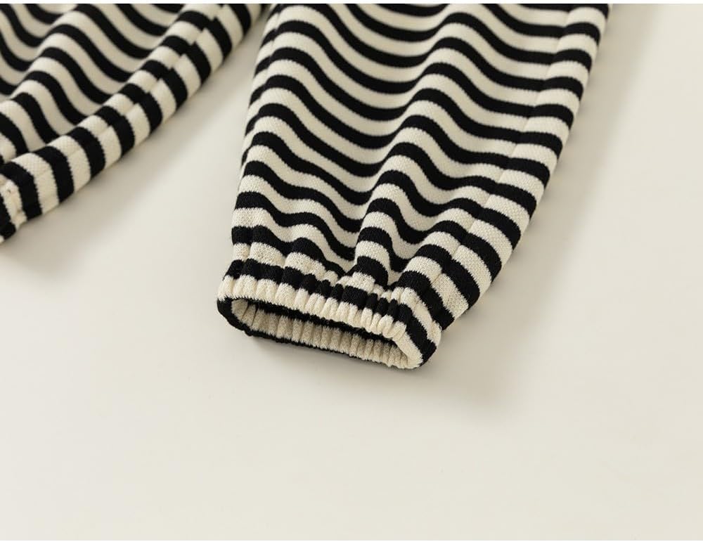 Toddler Boys Girls Casual Cotton Stripe Printed Pockets Pants Fall Winter Padded Athletic Jogger Sweatpants Overalls
