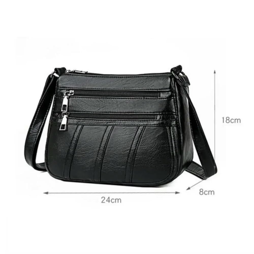 ZBDZSW Bolso Bandolera Estilo Retro de Moda para Mujer, Bolso de Mensajero Informal de Cuero PU, Bolso de Hombro con Correa Larga, Negro Black