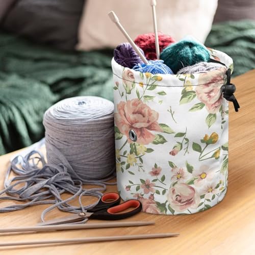 Image of Sellikakes Bright Flower Yarn Bag Knitting Storage Bag, Small Crochet Bag Knitting Organizer Yarn Storage Knitting Bags, Store Skein Ball, Needles Accessories
