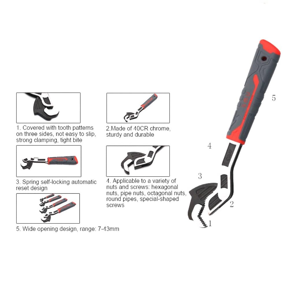 BUYOHLIC Llave de bloqueo autoajustable de 6, 8, 10 y 12 pulgadas, multifuncional, universal, ajustable, para fontaneros (juego de todos los tamaños)