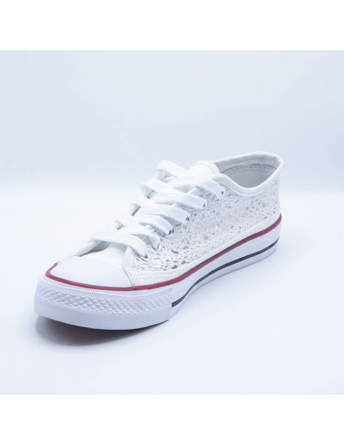 Basket femme dentelle blanche, noire ou bleu marine – Sneakers basses confortables et respirantes – Chaussures été