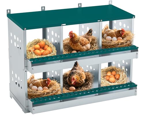 Yafylly Chicken Nesting Box 6 Compartments, Metal Chicken Laying Boxes Wall Mountable, Easy Egg Collection Roll Away Nesting Boxes Chicken, Chicken Coop Nesting Boxes for Hens Laying Eggs
