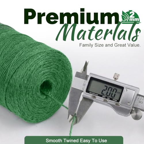 Image of 2Pack 2mm Natural Jute Twine String 1600 Feet Long Twine String for Crafting Gardening Gift Wrapping Macrame DIY Home Decor (Green-800Feet /Roll)
