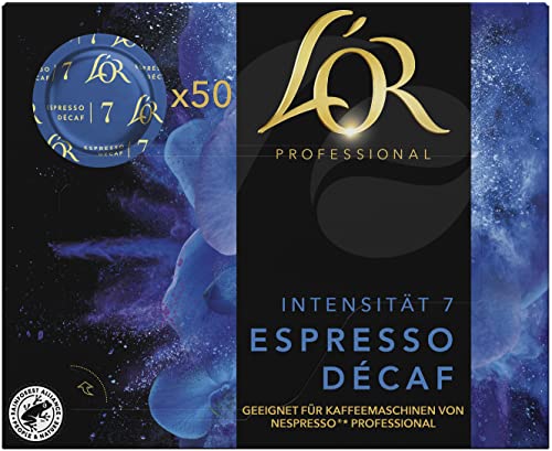 L'OR Suprême Espresso Decaf 7 Cápsulas de café Nespresso* Pro compatibles, descafeinado (50 monodosis), intensidad 7/10