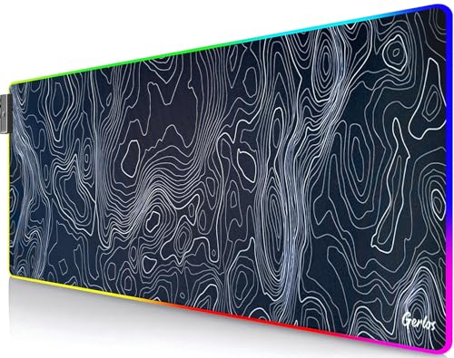Gerlos RGB Gaming Mouse Pad, Large Extended LED Desk Mat with 12 Light Modes, Non-Slip Rubber Base, Water-Resistant, 31.5×11.8 Inch