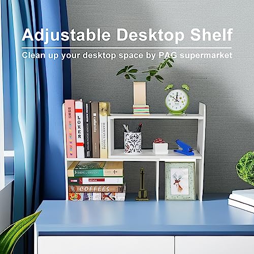 Pag Desktop Shelf Adjustable Wood Small Bookshelf Office Supplies Desk Organizer And Accessories Display Rack, White #TOP3