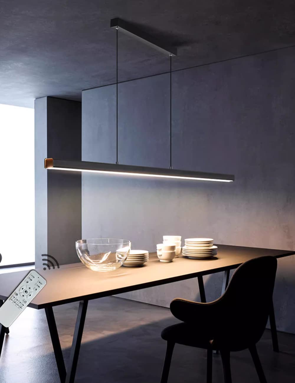 Modern Dimmable Linear Desk Hanging Lamp 90cm/100cm/120cm LED Minimalist For Kitchen Island Dining Room Table Desk Lamp Black-120cm - View #8