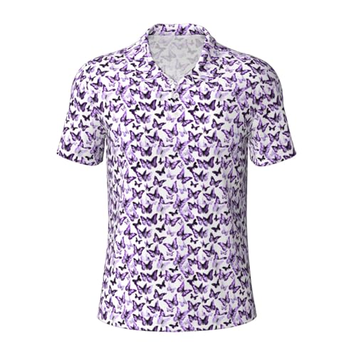 Polo respirant homme léger contre la chaleur blanc violet motif papillons