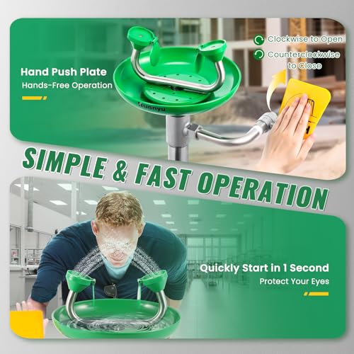 Image of Huanyu Emergency Eye Wash Station Floor Mount Adjustable Water Flow Stand Up Eye Wash Station Eyewash Stations Stainless Steel Eye Wash Units Factory (1202 Green)