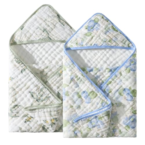 Image of Baby Hooded Towel 2 Pack, Ultra Absorbent & Soft Muslin Baby Towel - 32 x 32 Inches, Baby Bath Towel for Newborns, Infants & Toddlers, Ideal for Bath Time, Pool & Beach