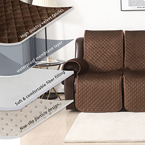 Lufeijiashi Non Slip Recliner Sofa Covers,Velvet Waterproof Recliner Couch Covers For 3 Seat,Washable Reclining Couch Cover Furniture Protector For Dogs,Pets (Brown, 3 Seater) #TOP4