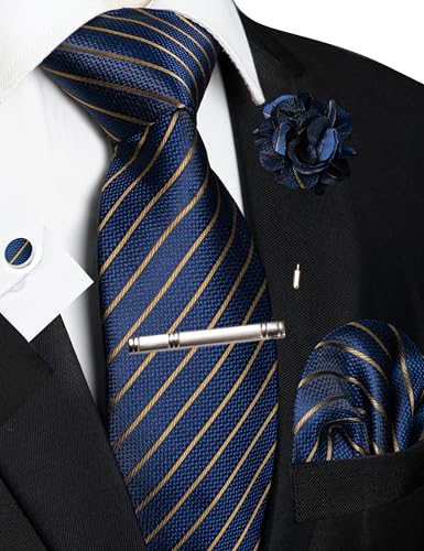 Image of JEMYGINS Mens Tie and Pocket Square,Lapel Pin,Cufflinks,Tie Clip Sets with Gift Box 5PCS