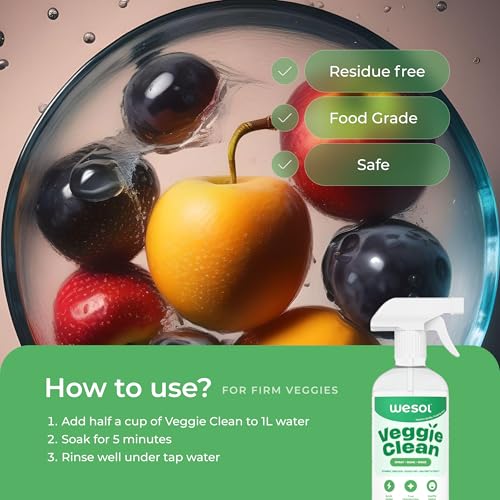 Image of Wesol Vegetable and Fruit Wash Liquid with 3% Food Grade Hydrogen Peroxide 500 ml Removes Pesticides & 99. 9% Germs Virus and Wax and Safe to Use