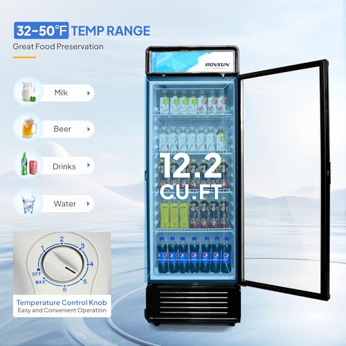 Image of ROVSUN 12.5 Cu.Ft Commercial Beverage Refrigerator ETL NSF, Merchandiser Refrigerator Display Refrigerator Beverage Cooler Glass Door Fridge w /Adjustable Shelves LED Light for Bar Restaurant Cafe