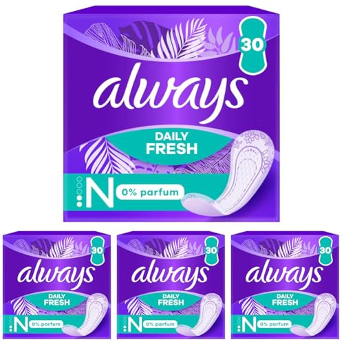 Always Daily Fresh Protège-Slips Normal 30 Unités, 0% de parfum, Pour ne sentir rien d’autre que fraîcheur et protection (Lot de 4)
