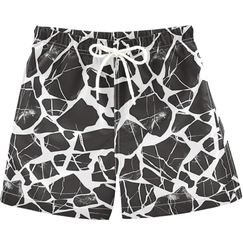 visesunny Summer Boy's Beach Shorts Black Stone Crack Quick Dry Swim Trunks Baby Boy Bathing Suit with Pockets