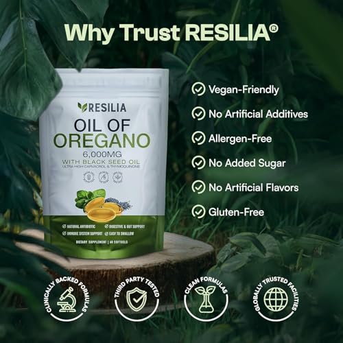 Resilia Oil Of Oregano Softgels with Black Seed Oil 6000mg – Organic Oregano Oil Capsules for Immune & Digestive Support – Non-GMO, Gluten-Free Softgels – Natural Herbal Wellness Supplement Pack of 2 - 6