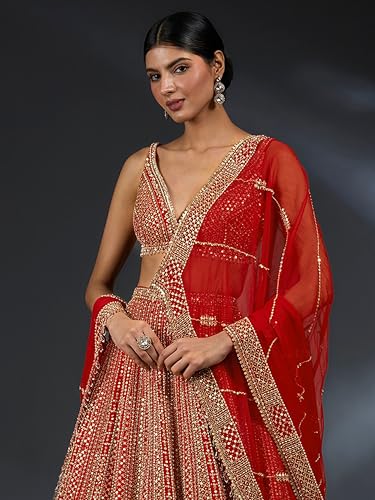 Image of TRENDMALLS Women's Satin Embroidery With Sequence Work Lehenga Choli Unstitch Blouse with Dupatta For Women (New-Bridal-Latest-Wedding-Sequence-Lehenga-Designer)