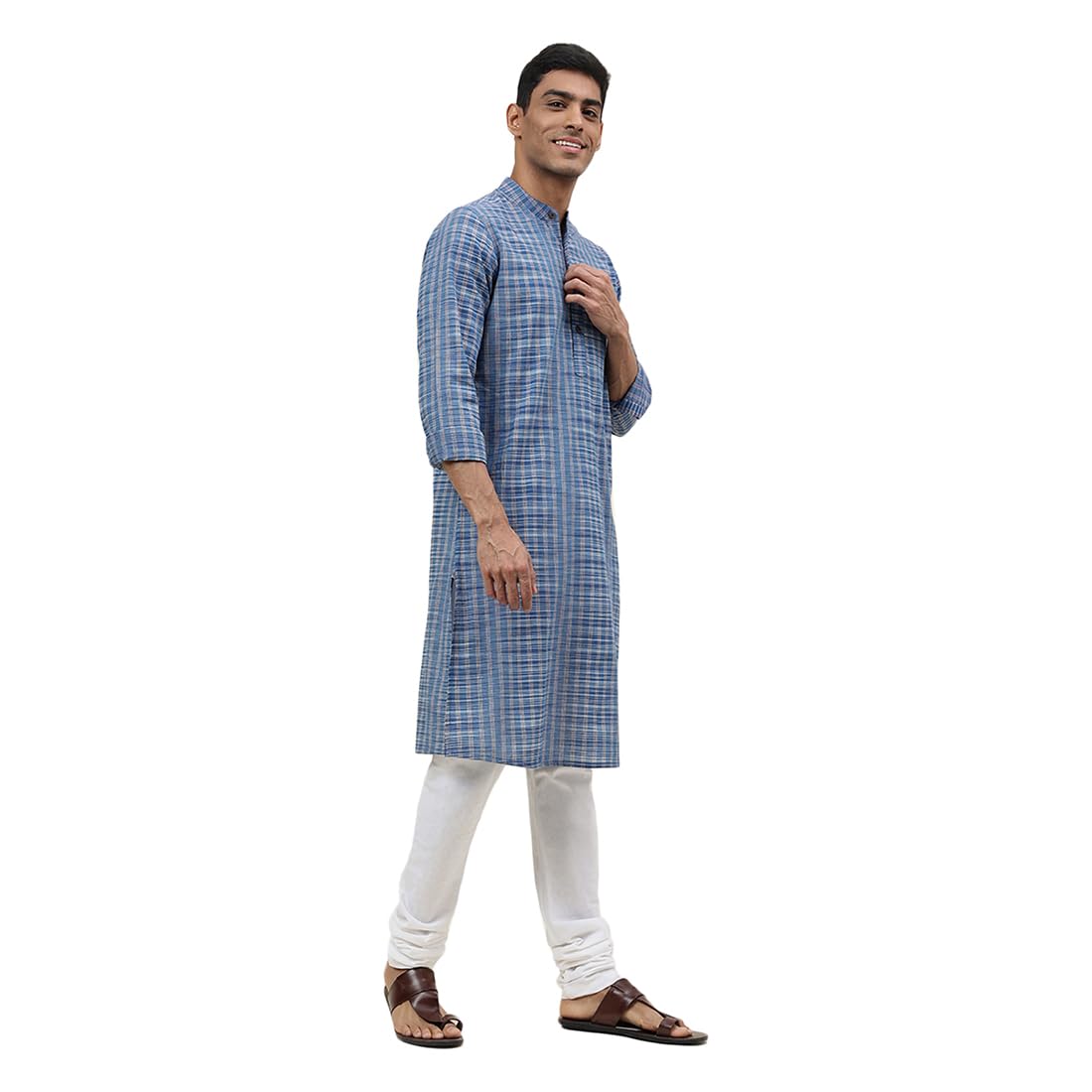Fabindia Men's Cotton Striped Slim Kurta (1030811Blue_Blue