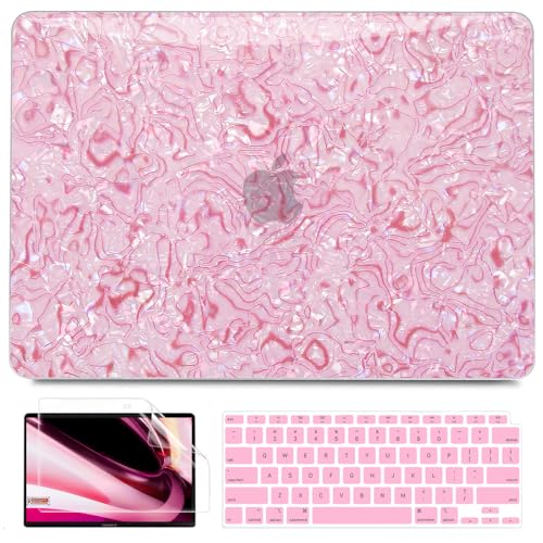 B BELK Compatible with MacBook Air 13 inch Case 2021 2020 2019 2018 M1 A2337 A2179 A1932 Touch ID, Luster Pearl Plastic Hard Shell Case + 2 Keyboard Cover + Screen Protector, Glitter Pink Pearl