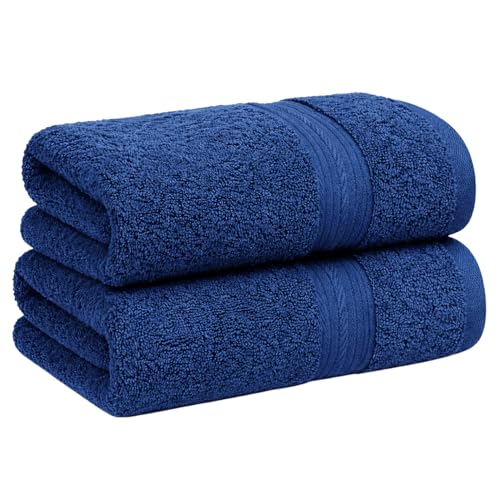 Ample Decor 100% Cotton Hand Towels 18x28 Inches, 600 GSM, Soft & Absorbent, Set of 2, Navy Blue