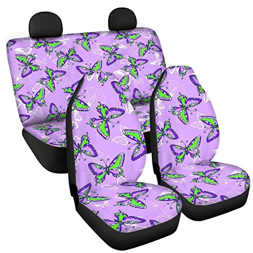 Image of Modysero Purple Butterfly Print Car Seat Cover Full Set Novelty Soft Elastic All Season Automotive Seat Cover for Women Universal Auto Seat Cover Accessories Fit Most Cars Vehicles