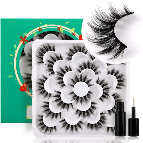 FANXITON False Eyelashes Natural Look Pack 10 Pairs Eyelashes 3D Fluffy Volume False Lashes with Glue