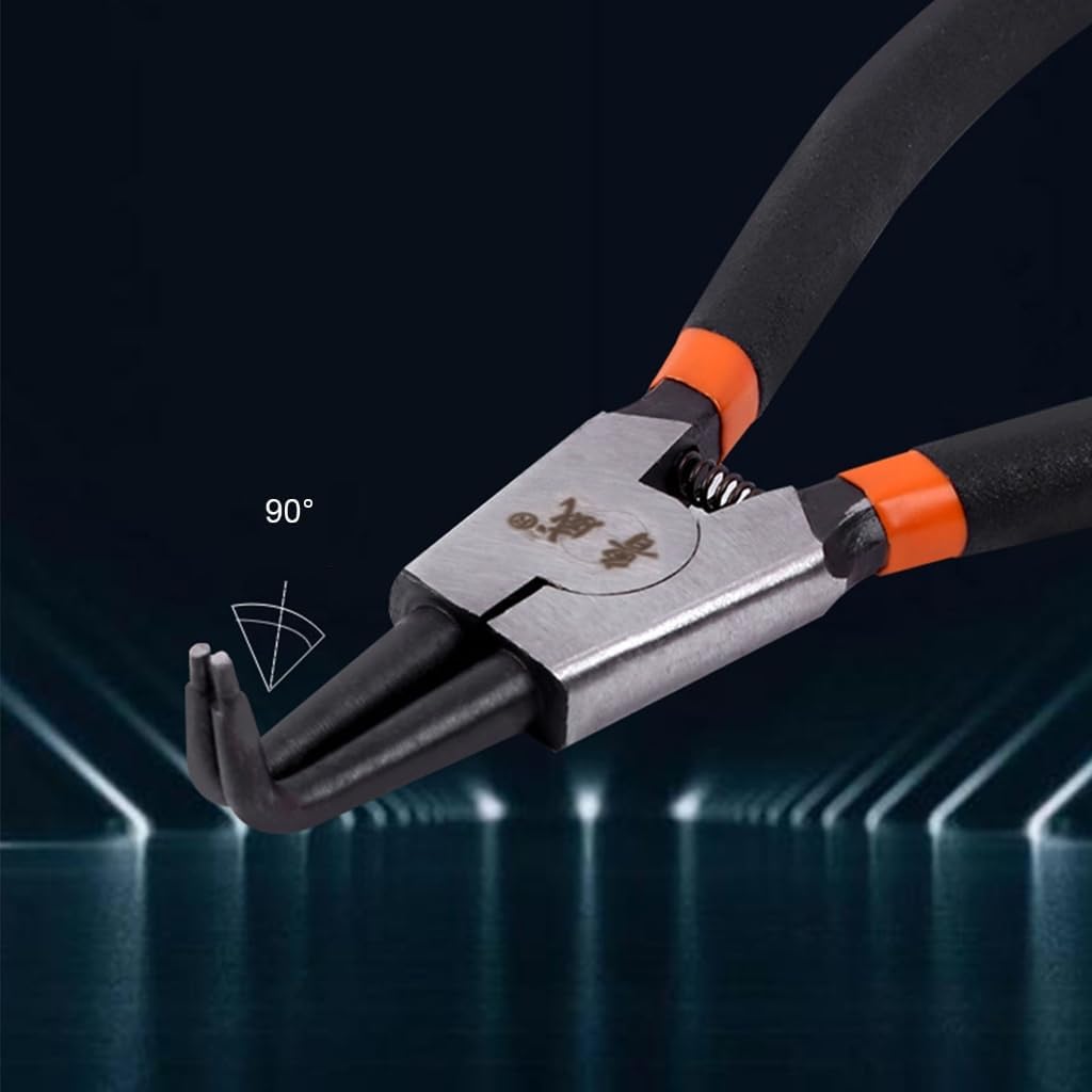 Circlip Plier Internal External Remover Installation Tool Straight/Curved Jaw Tip Spring Loaded Tool, 7 inch