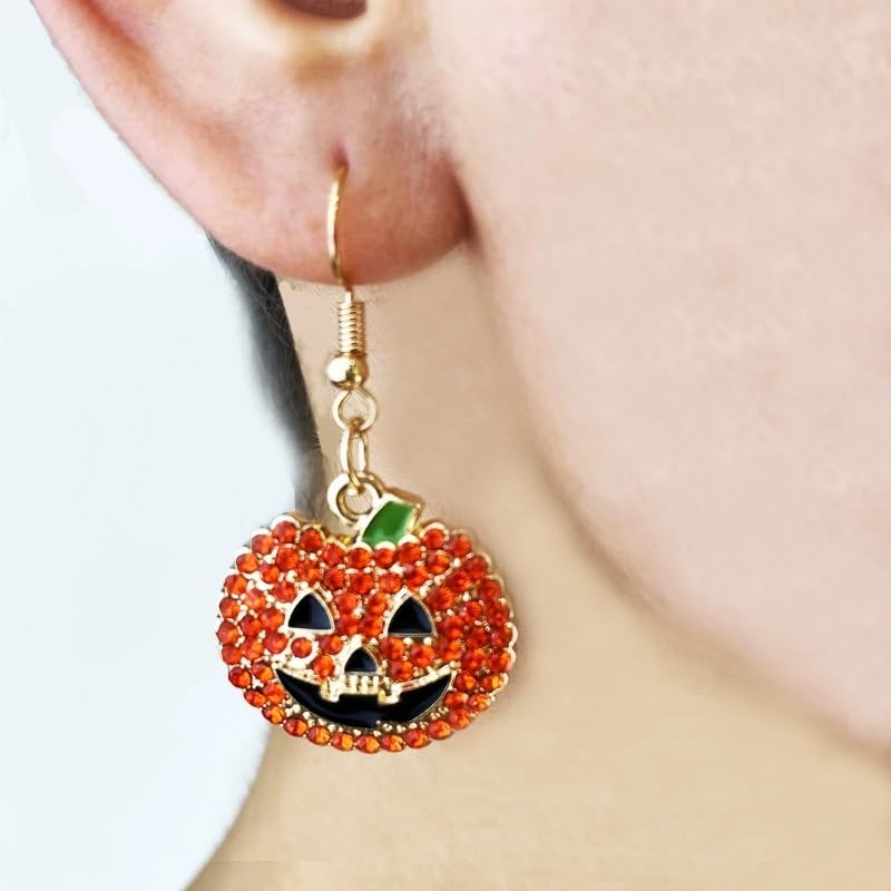 Shiny Rhinestone Ghost Pumpkin Drop Dangle Earrings Crystal All Saints' Day Spooky Earrings Halloween Party Jewelry Gifts for Women - Image 2