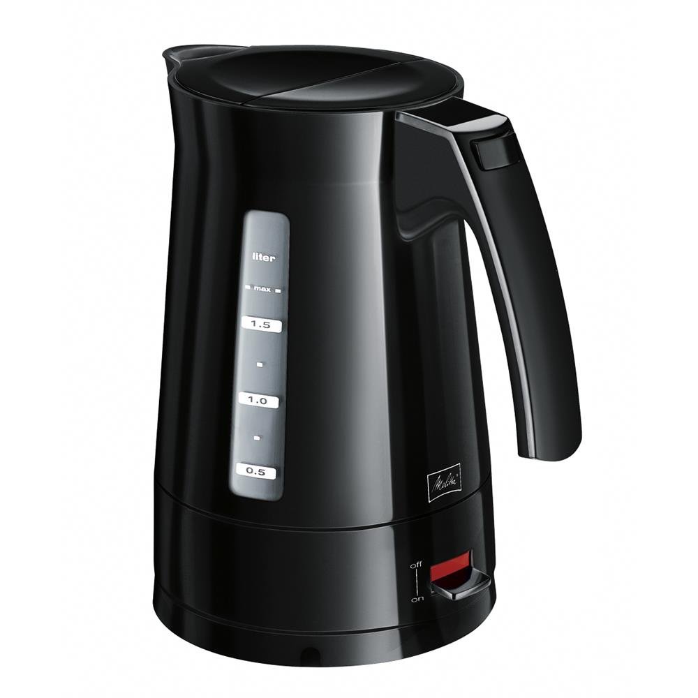Hervidor agua eléctrico Melitta Enjoy Aqua 1003-01, calentador de agua, filtro agua partículas extraíble, base 360 grados, 1.7 litros, 2400 vatios, negro