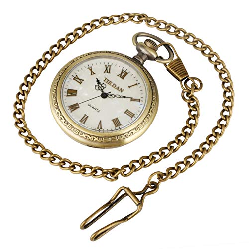 Reloj de bolsillo de cuarzo retro de bronce tipo collar vintage para hombre y mujer 6