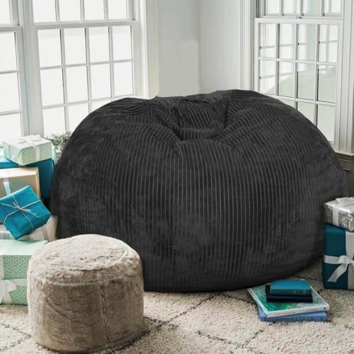 Image of Bean Bag Chair, 4FT Round Memory Foam Filled Bean Bag for Teens & Kids, Ultra Soft Faux Fur Fabric Bean Bag Chairs for Playroom, Living Room, Bedroom,Black