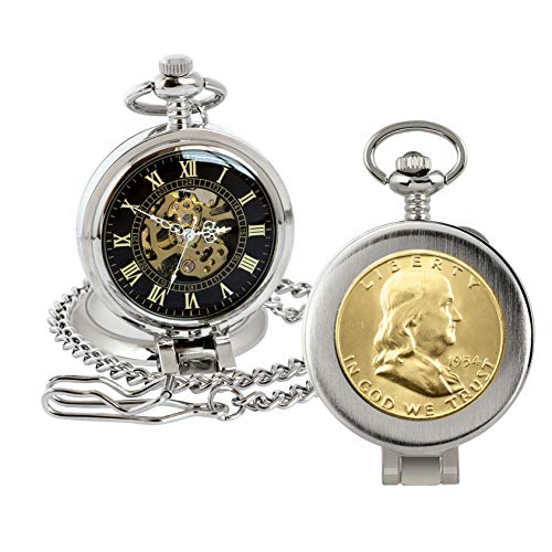 Coin Pocket Watch with Skeleton Movement | Gold Layered Silver