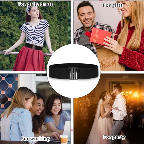 Jeffdad Wide Stretchy Belts for Women, Vintage Elastic Waist Belts Adjustable Cinch Belt Muticolored Ladies Dress Buckle Belt 7