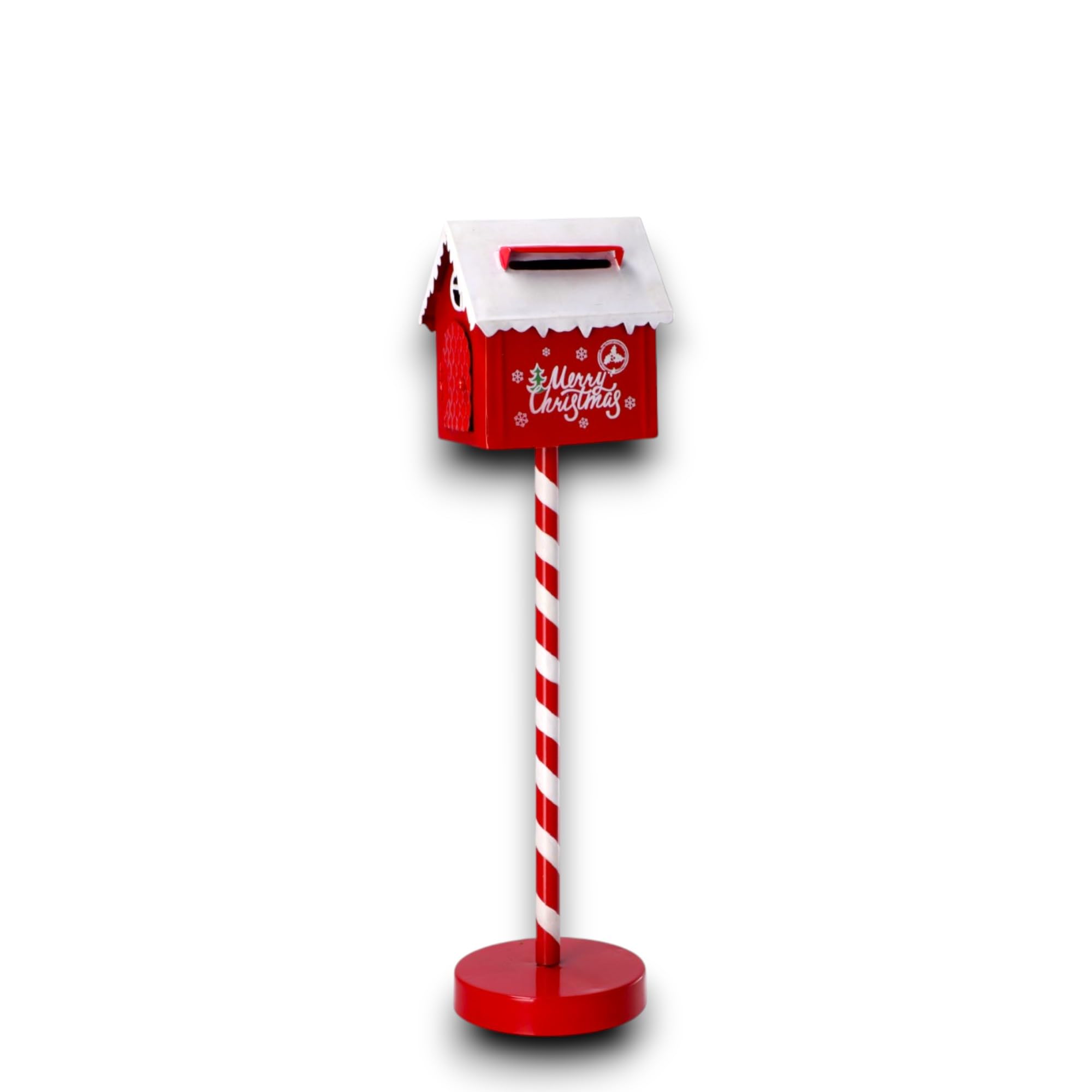 Cassetta della posta natalizia stand in metallo 50 cm, con Babbo Natale, Merry Christmas, decorativa, rossa, decorazione da terra per le vacanze, Natalizia in Metallo con Buca Lettere a scritte
