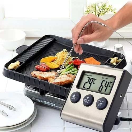Termômetro Timer Digital P/Forno/Defumador Churrasqueira Sonda Flexível Externo