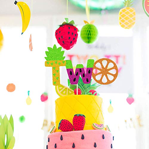 Twotti Frutti Cake Topper Summer Fruit 2Nd Birthday Cake Decor Pineapple/Watermelon/Orange/Lemon/Strawberry/Cherry/Banana Fruit Themed Second Birthday Party Supplies Decorations #TOP1