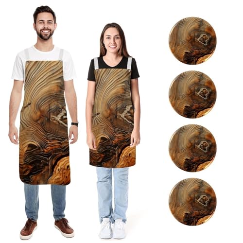 Tablier de cuisine imprimé grain de bois en lin de qualité supérieure lot de 2