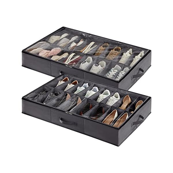 Lifewit Under Bed Shoe Storage Organizer Set of 2, Total Fit 32 Pairs of Shoes, Foldable Shoe Rack Organizer Container…
