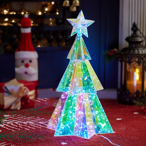 JOIEDOMI Lighted Prismatic Iridescent Christmas Decorations with LED Lights, USB