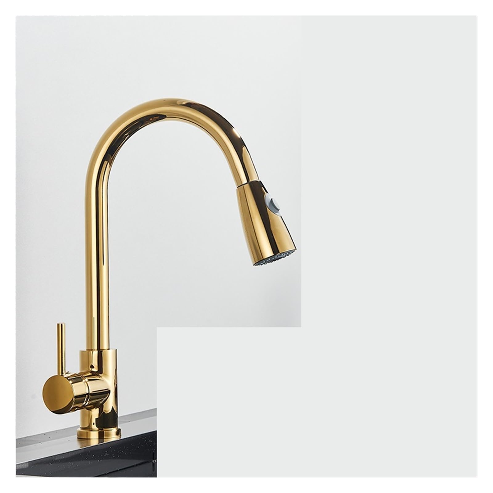 KKXXYQFC Black Pull Out Kitchen Sink Faucet Deck Mounted Stream Sprayer Mixer Tap Bathroom Hot Cold(Gold A)