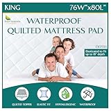 King Size Quilted Mattress Pad - Fitted Waterproof Mattress Protector, Pillow Top Mattress Topper, Premium Quality Hypoallergenic Mattress Cover