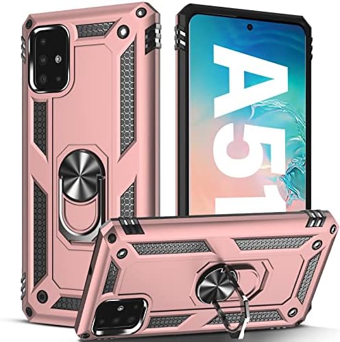 Armor Bumper Case for Samsung Galaxy A51 [Military Grade Shockproof] [Dual Layer Protection yet Slim] Samsung A51 Kickstand Rugged Case Heavy Duty With Magnetic Ring Holder and Metal Plate