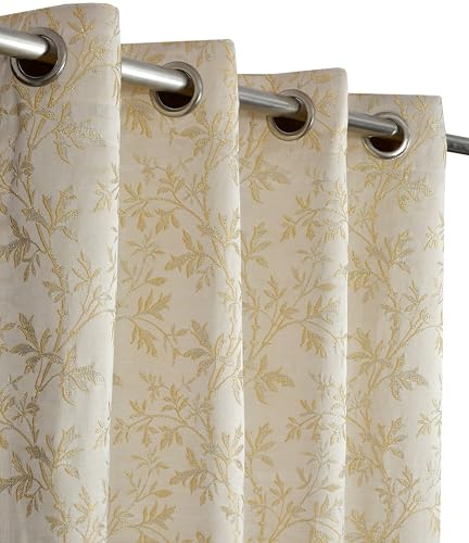Image of FRESH FROM LOOM Light Blocking 80% Room Darkening Curtain 7 Feet Long Door & Window with Floral Design | Eyelet Rings | Fade Resistant | Premium Luxury Quality Parda (7feet, Golden, 1pc only)